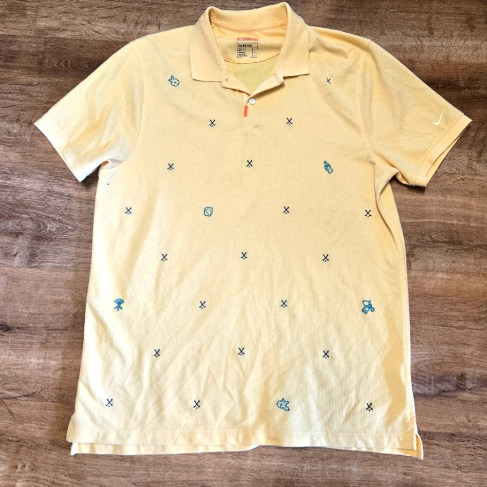 Nike Men's Golf Polo Shirt Light Yellow with Blue Embroidered Clubs Size Large